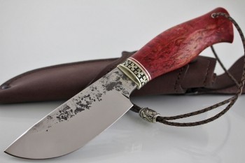 Охотничий нож "Сова" кованая х12мф. Рукоять карельская береза(красная).